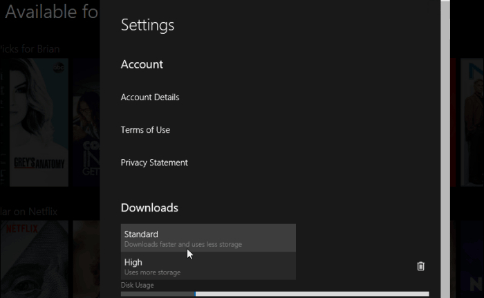 configuración de descarga de netflix